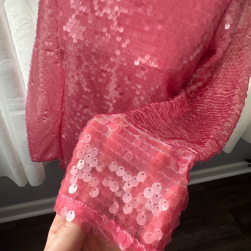 Anthropologie Sequin Drape-Back Mini Dress US4 pink - Picture 9 of 17